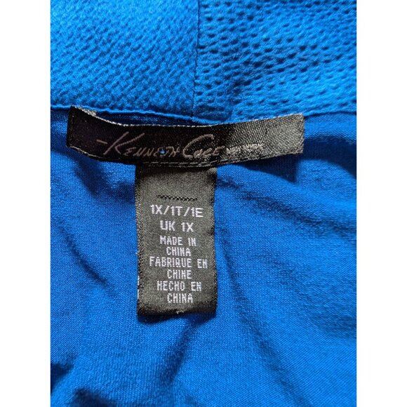 Kenneth Cole Womens Draped Neck Sleeveless Blouse 1X Blue Textured Fabric - Picture 3 of 5